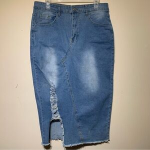 Denim Midi Skirt 1X